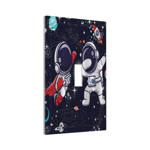 Tewujay Decorative Light Switch Covers Cartoon Cute Astronauts Galaxy Planets 1 Toggle Single Toggle Wall Plate Decorative Switchcover Electrical Switchplate for Farmhouse Home Decor