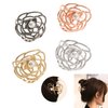 KISSKIKO Mini Rose Flower Hair Claw Clips for Women 2 Inch Cute Pearl Small Hair Clip | 4 Pcs Metal Nonslip Headdress Gold Silver Women and Girls Fine Hair Fancy Horsetail Clip