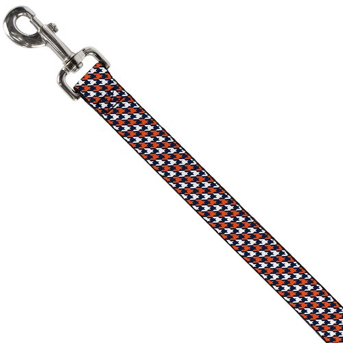 Dog Leash Houndstooth Navy Orange White 4 Feet Long 0.5 Inch Wide