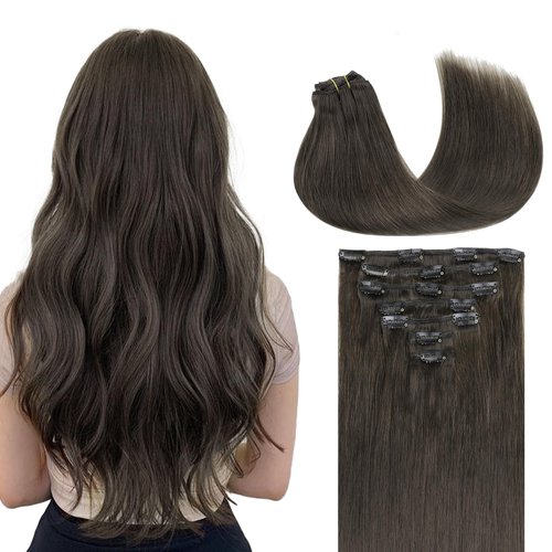 GOO GOO Clip in Hair Extensions Real Human Hair, 20inch 120g 7Pcs, 1C Mocha Brown, Remy Human Hair Extensions Clip ins for Women, Natural Human Hair