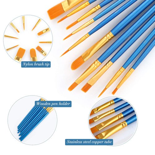 Acrylic Paint Brush Set, (20 Packs /200 pcs) Nylon Hair Brushes for Oil and Watercolor, Perfect Suit of Art Painting, Best Gift for Painting, Blue