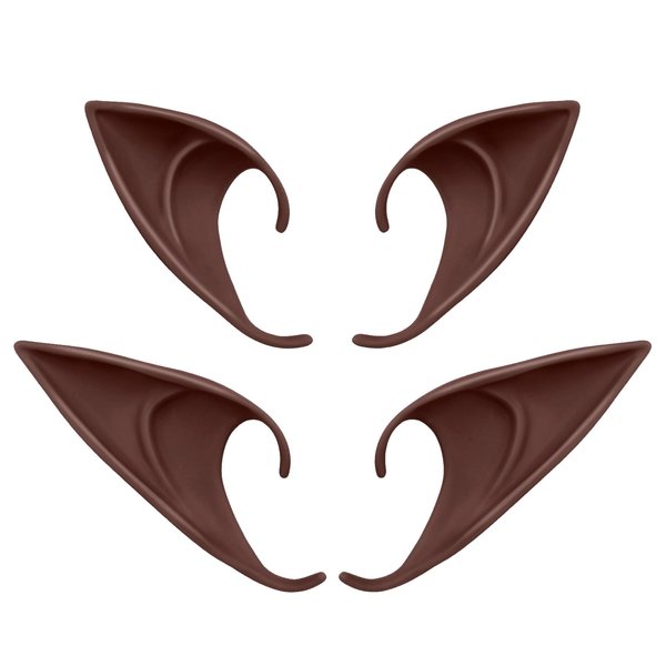 Cosplay Brown Elf Ears - 2 Pairs Fairy Pixie Ears Soft Pointed Ears Tips Anime Party Dress Up Costume Makeup Masquerade Accessories Halloween Elven Vampire Fairy Ears (Brown)