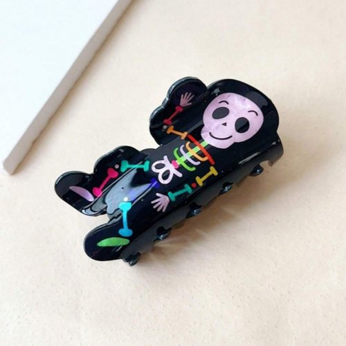 Halloween Hair Claw Clips Skull Hair Clips Black Hair Barrettes Colorful Skeleton Hair Clip Gothic Hair Barrettes Cute Shark Jaw Clips Party Hair Pins Decoration Halloween Hair Accessories for Women