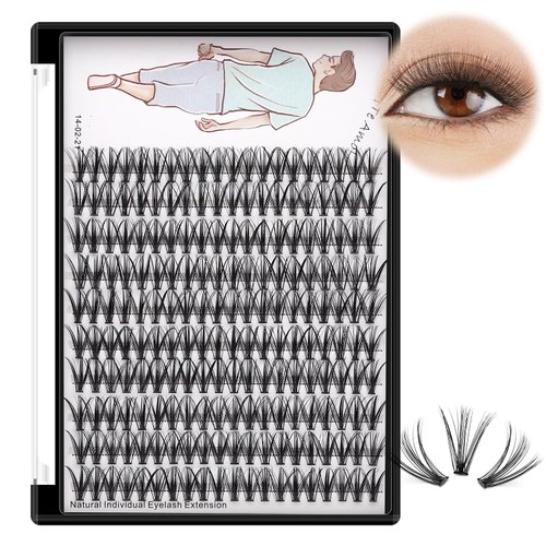Dedila 8-20mm Available 200Pcs Handmade Natural long 20Roots Black Soft Individual False Eyelashes Fluffy Cross Makeup Cluster Eyelashes Thickness 0.07mm D Curl Eye Lashes Extensions (15mm)