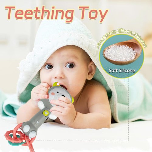 Baby Music Rattle Toy, Baby Teething Toy for Infants 6-12-18 Months Toddlers Sensory Toys Baby Boy Girl Gifts (Grizzlies)