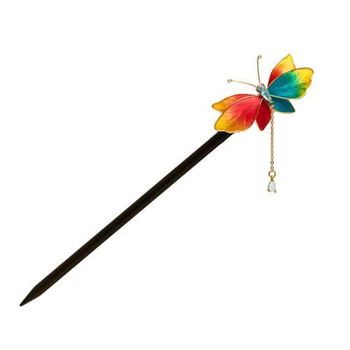 Chinese Velvet Flower Butterfly Hair Stick Wooden Hair Pin Colorful Butterfly Hair Accessories fo...