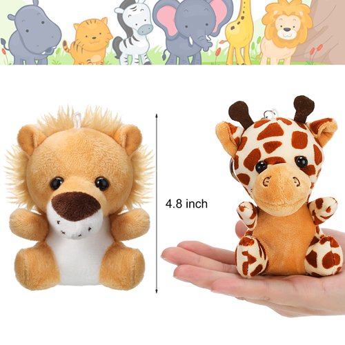 12 Pieces Mini Stuffed Forest Animals Jungle Animal Plush Toys in 4.8 Inch Cute Plush Elephant Lion Giraffe Tiger Puppy Zebra Duck Plush for Animal Themed Parties Teacher Student Achievement Award