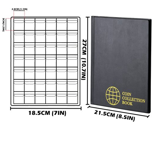 420 Pockets Coin Albums - 28x29 mm/1.1x1.1 inch Pocket Black Coin Book 10 Pages Coin Collection Holder Letter Size Coin Storage Book CS0242BK
