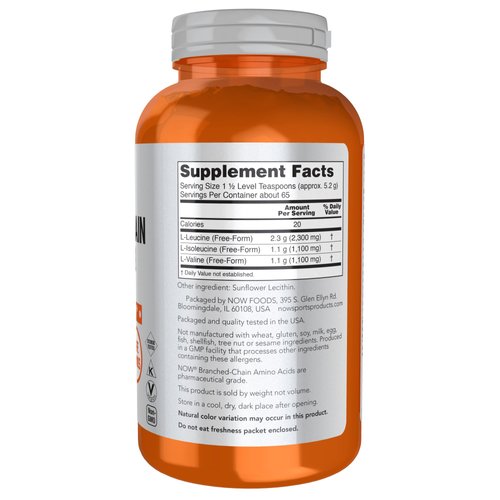 NOW Foods Sports Nutrition, Branched Chain Amino Acid Powder with Leucine, Isoleucine, and Valine, 12-Ounce