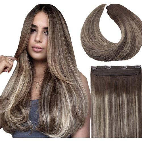 DIYOMO Halo Hair Extensions Real Human Hair - Halo Hair Extensions,Halo Extensions Human Hair, Chocolate Brown to Blonde Real Remy, Halo Hair Extensions Human Hair 14inch 90g
