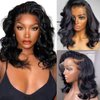 13x4 Body Wave HD Lace Front Wigs Human Hair 180% Density Glueless Bob Wigs Human Hair Pre Plucked Short Bob Wigs for Black Women Frontal Wig Human Hair Natural Black Color (14 inch, Bob Wig)