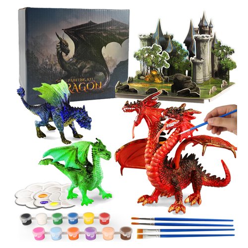 Yileqi Paint Your Own Dragons Painting Kit, Dragon Toys Arts and Crafts for Kids Age 4 5 6 7 8 9 Years Old, Dragon Party Favor Art Supplies DIY Activities Kit for Kids Birthday Gift