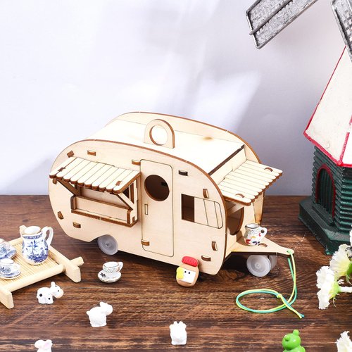 INFUNLY DIY Stem Kit Bird House Kit Camper Bird House Kit Wooden Birdhouses Set Grocery Store Design Educational DIY Carpentry Construction Wood Model Kit