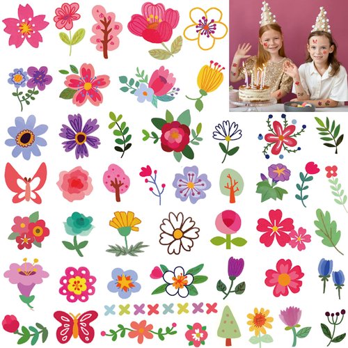 Coszeos Flower Temporary Tattoo Kids, 109 Styles Fake Small Cute Tattoo Stickers Waterproof for Boys and Girls Party Birthday Favors Supplies Gifts