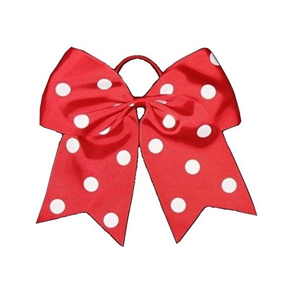 Bianca's Boutique New POLKA-DOT RED Cheer Bow Pony Tail 7 Inch Girls Hair Bows Cheerleading Practice Football Games Dance Uniform Hairbow Christmas Valentine's Grosgrain Ribbon