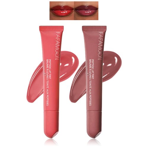 Hydrating Peptide Lip Tint-2Pcs Glossy Jelly Lip Plumping Gloss Butter Balms, Moisturizing Glasting Water Lip Oil Tint, Long-Lasting High-Shine Non-sticky Tinted Lip Glaze, Fuller-Looking Lips-07+08
