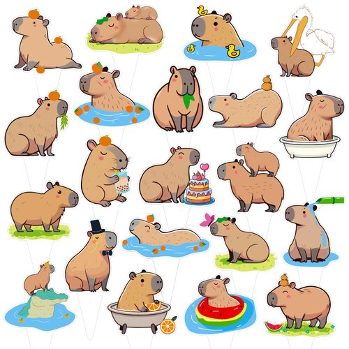 Capybara Cupcake Toppers Capybara Birthday Party Decorations 48Pcs Capybara Theme Cake Decorations Capybara Animals Cake Toppers for Capybara Lovers Baby Shower Supplies