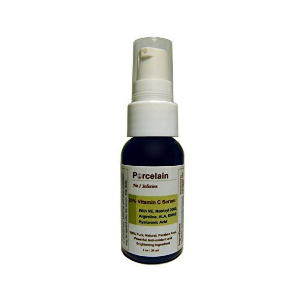 Porcelain 20% Vitamin C + E with Advanced Peptides (Matrixyl 3000 & Argireline), Alpha Lipoic Acid, DMAE and Hyaluronic Acid, Anti-aging, Brightens Dark Spots