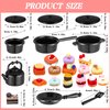 62 Pcs 1 to 12 Miniature Dollhouse Kitchen Accessories Miniature Tea Cup Pots Resin Cake Set Include 16 Mini Plates Knife Fork Spoon 6 Egg Beater Utensil 10 Mini Stovetop Cookware 15 Pretend Cake Food