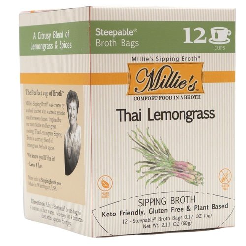 Millie’s All Natural Organic Gluten-Free Vegetable Sipping Broth 12 Tea Bags Thai Lemongrass