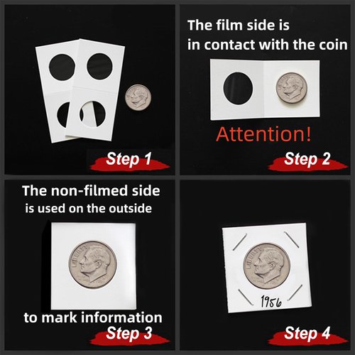 MUDOR 200 Pack Upgraded Premium Coin Flips for Quarter, Cardboard Coin Holder, Mylar Coin Flips 2x2, Paper Coin Holders