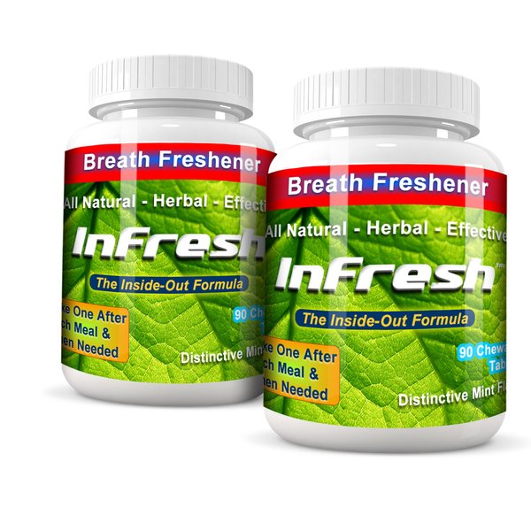 Infresh Bad Breath Cure, (NOT Candy) All Natural, Sugar Free for halitosis, Bad Breath and Body Odor Cure from The Inside Out. Herbal chewable Tablets Deliver Freshness and Help with Digestion