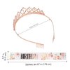 CIEHER Birthday Crown for Girls, Birthday Girl sash & Rhinestone Tiara Kit for Women Girls, Rose Gold Crown with Combs Flower Sash, Sweet Birthday Decorations Favors
