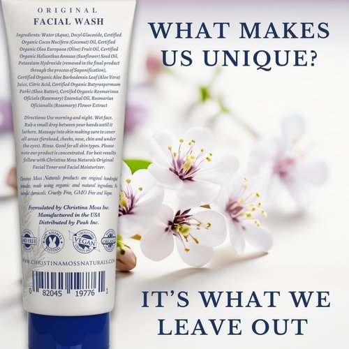 Christina Moss Naturals Rosemary Face Wash from Plant Extracts & Essential Oils, Gently Cleans Excess Oils, Dirt and Debris from the Skin with Rosemary, Aloe Vera and Shea Butter, 4oz