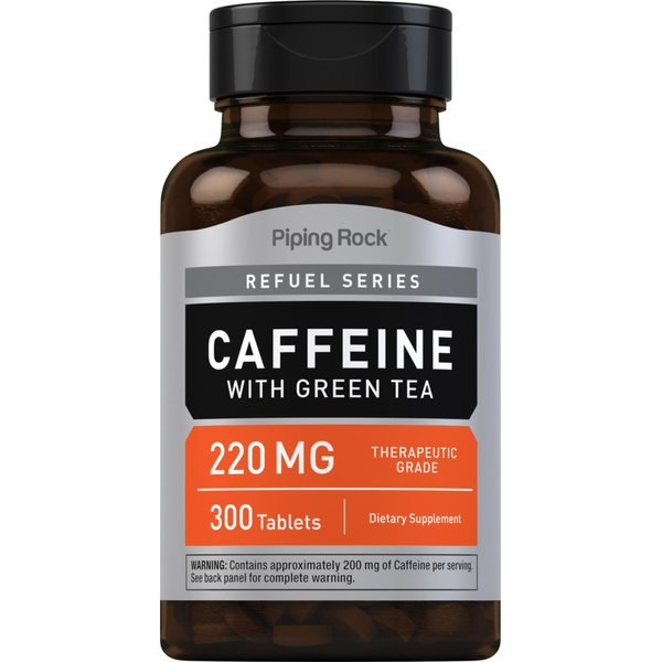 Piping Rock Caffeine Pills 220mg | 300 Tablets | Plus Green Tea | Pharmaceutical Grade | Non-GMO, Gluten Free Supplement