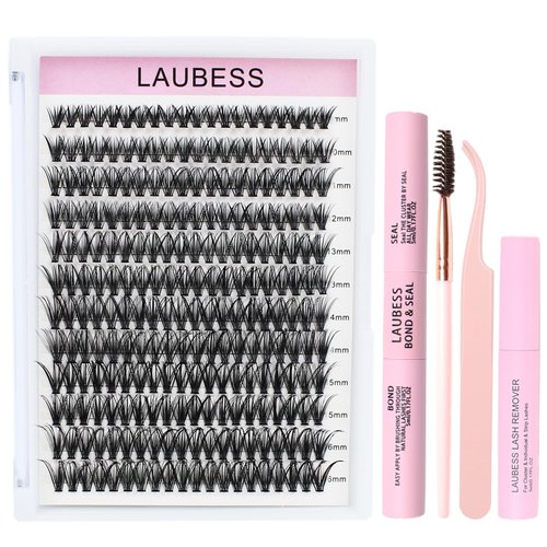 Eyelash Extension Kit 40D Lash Clusters Kit DIY Lash Extension Kit Individual Lashes Kit Bond and Seal Lash Glue Eyelash Remover for Extensions Tweezers Brush Lash Kit (Set 40D-0.05D-9-16Mix)