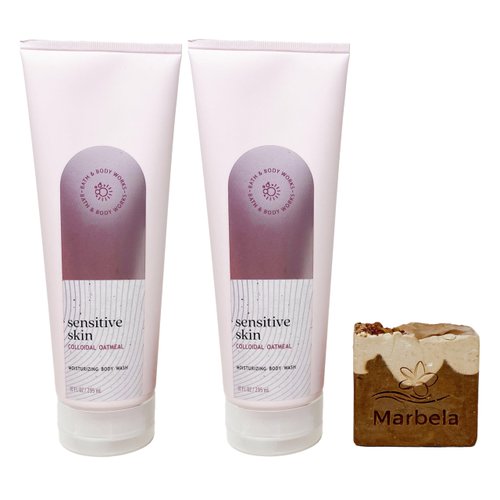 Bath & Body Works Sensitive Skin with Colloidal Oatmeal - 2 Pack Of Body Wash With a Yamma Jamma Bar Soap.