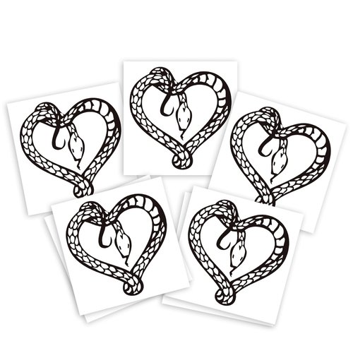 Snake Heart Temporary Tattoos– 7-Pack Halloween Temporary Tattoos for Women Men, Adults, Cosplay, and Party Makeup, Fake Tattoos, 3.7 x 3.7 Inch