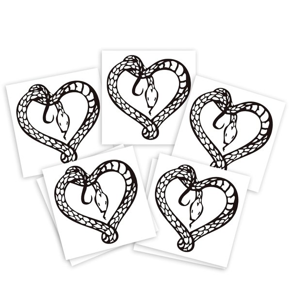 Snake Heart Temporary Tattoos– 7-Pack Halloween Temporary Tattoos for Women Men, Adults, Cosplay, and Party Makeup, Fake Tattoos, 3.7 x 3.7 Inch