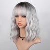 MINLEE Silver Gray Wig with Bangs for Women 14 Inch Short Bob Wavy Curly Wig Gray Hair Wigs Heat Resistant Synthetic Wigs