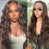 QD-Tizer Loose Curly Brown Lace Front Wig Synthetic Long Highlight Brown Wigs Pre-styled Long Body Wave Wavy Curly Hair 13×4 Lace Wigs for Women Natural Glueless Synthetic Wigs for Daily Use