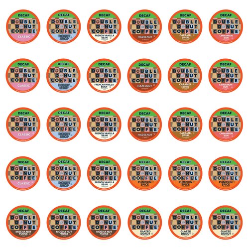 Double Donut Coffee Decaf Flavored Coffee, Variety Pack, 30 Count
