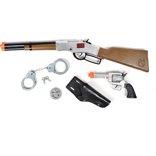Wild West Cap Play Gun Toy Blaster Play Set – 6 Piece Western Toys for Kids | Cowboy Sheriff Cap Blaster with Handcuffs | Ring Caps Sold Separately - Maxx Action
