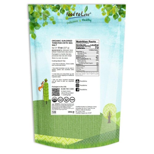 Organic Sun-Dried Tomatoes with Sea Salt, 8 Ounces – Salted, Non-GMO, Kosher, Raw, Vegan, Unsulfured, Bulk