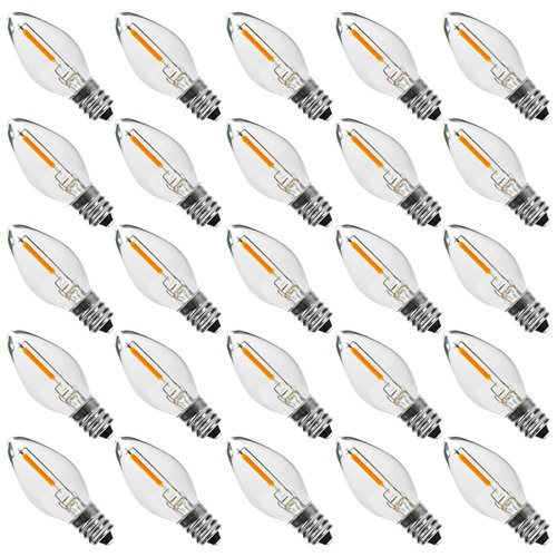 Austin Coast 25PACK LED Night Light Bulbs, C7 Candelabra LED Light Bulbs, E12 Chandelier Base, 0.6W Equivalent to 7W, Warm White 2200K,50LM Dimmable,Shatterproof & Waterproof Clear ‎Plastic