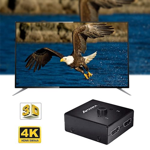 HDMI Switcher, AMANKA 4K HDMI Splitter 2 Ports Bi-Direction Manual Switch 2 x 1/1 x 2 HDMI Passthrough,No External Power Required-Supports HD 4K x 2K 1080P