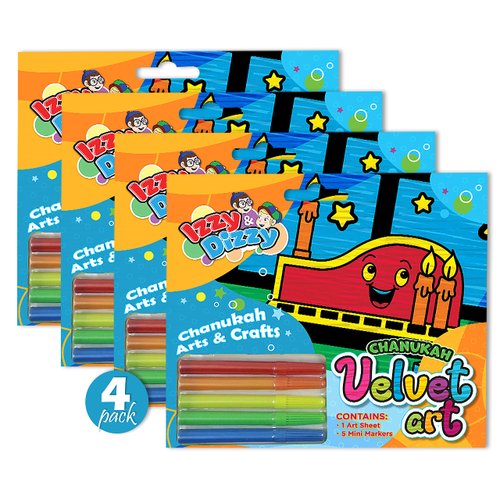 Izzy 'n' Dizzy Chanukah Velvet Art Kit - Includes 5 Markers, 1 Velvet Poster - 7" x 6"- Hanukkah Arts and Crafts - Gifts and Games- 4 Pack