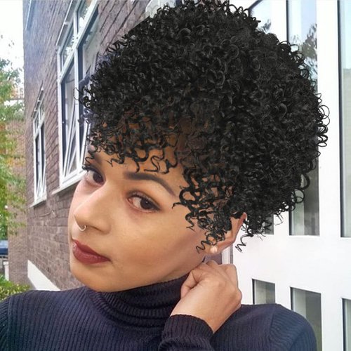 CINHOO Wiglets Hairpieces for Thinning Hair Toppers for Women with Thinning Hair Clip in Bangs Mens Hair Piece Toppers for Women Finger Coil Hair Units Afro Wigs for Women Black Curly Half Wig(1B)