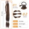 VOPPIS Long Braided Ponytail Extension 30 Inch Pre stretched Braiding Hair Extensions DIY Braid Ponytail Natural Soft Synthetic Hair Piece (Dark Brown, 30inches)