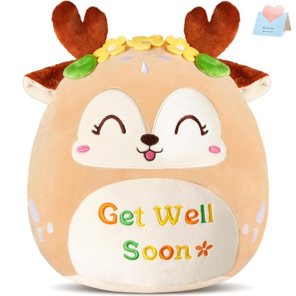 CozyWorld 12" Get Well Soon Sika Deer Plush Pillow,Soft Deer Plushie,Cute Stuffed Animals Hugging Pillow,Get Well Soon Gift for Women Girls Kids Patient Feel Better Plush Toy