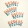 Green French Tip Press on Nails Extra Long Ballerina Coffin Nails 3D Pink Flower False Nails Glossy Full Cover Artificial Fake Nails Reusable Stick on Nails with Glue on Nails for Women DIY Manicure
