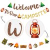 Fangleland Camping Party Decorations Welcome to Our Campsite Banner, Camper Garland for Lumberjack Birthday Baby Shower Adventure Party Supplies
