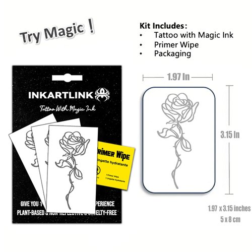 INKARTLINK Semi Permanent Tattoos, 3 Sheets of Small Temporary Tattoos, Adult Art Designs, Party Favors, Waterproof, Realistic, No Adhesive, No Reflective, Lasts 1-2 Weeks (Line Rose)