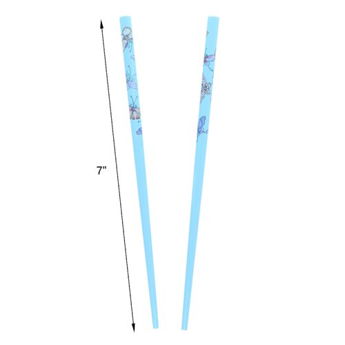 Set of Two Women's Wooden Hair Sticks With Butterflies Chopsticks Hair Pin 7 inches Long- Light Blue