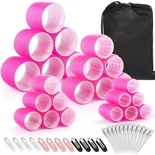 shynek Hair Rollers 48 Pcs Set, 24Pcs Hair Rollers 4 Sizes and 24 Pcs Hair Clips for Long Medium ...