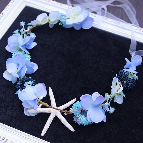 Bodermincer Bridal Hair Accessories Forest Photo Album Mermaid Headband Handmade Headband Beach Pink Headband White Headband Blue Headband (Blue Starfish)